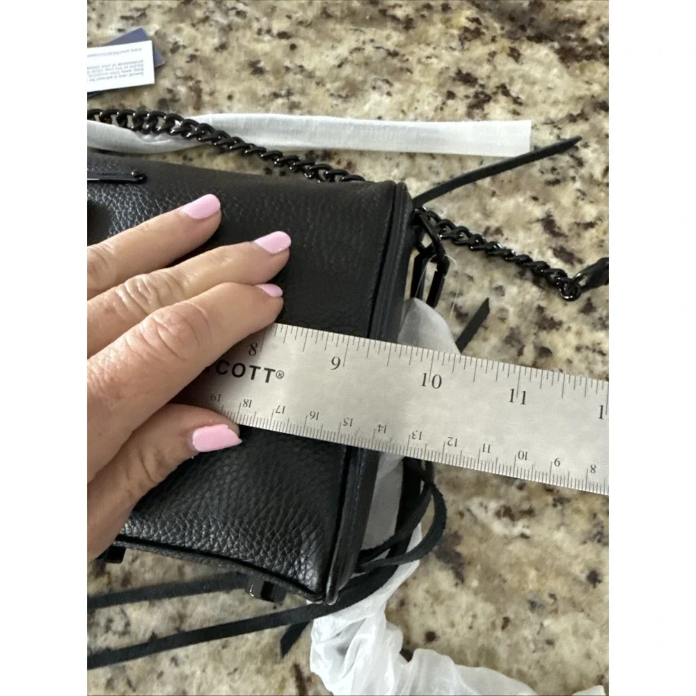 REBECCA MINKOFF Zip Mini Leather Black Crossbody Bag‎ Purse 195msrp NWT  4109